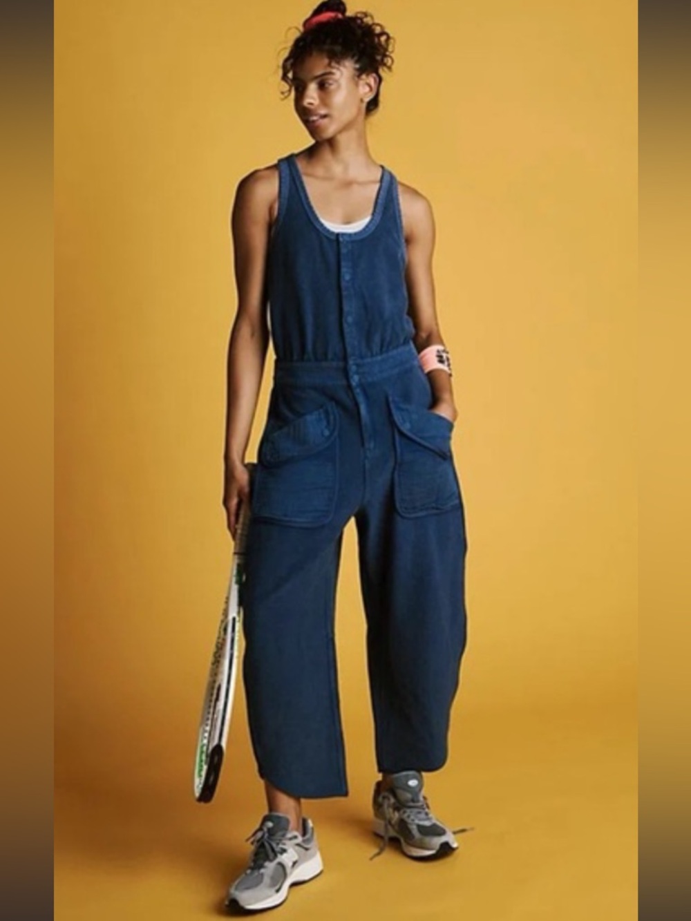FP Movement by Free People Timko Sleeveless Onesie in Washed Denim Blue Sz Small